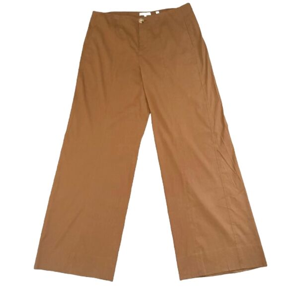 Vince High Waist Straight Leg Pant in Pecan Tan Linen Blend Minimal Plus Size 14 - Picture 2 of 6